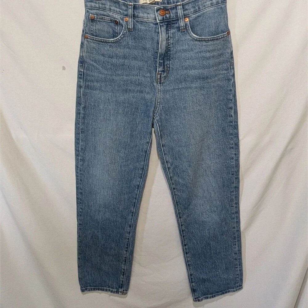 Madewell Classic Straight Jeans Cropped High Rise Raw Hem Medium Wash Size 26